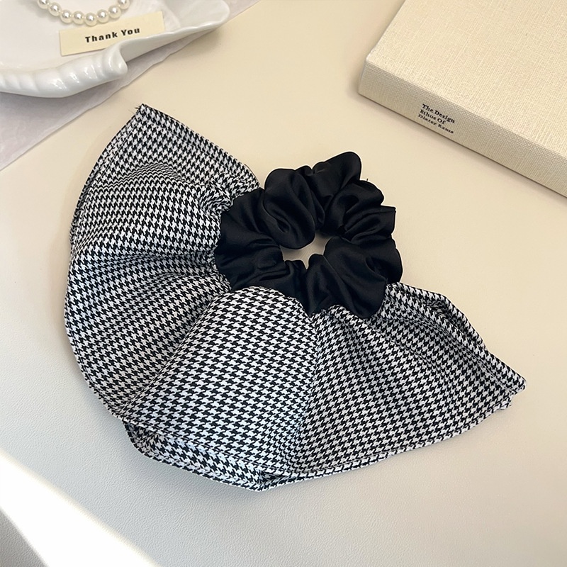 Women's Retro Autumn Cloth Hair Tie Black White Houndstooth Stripe