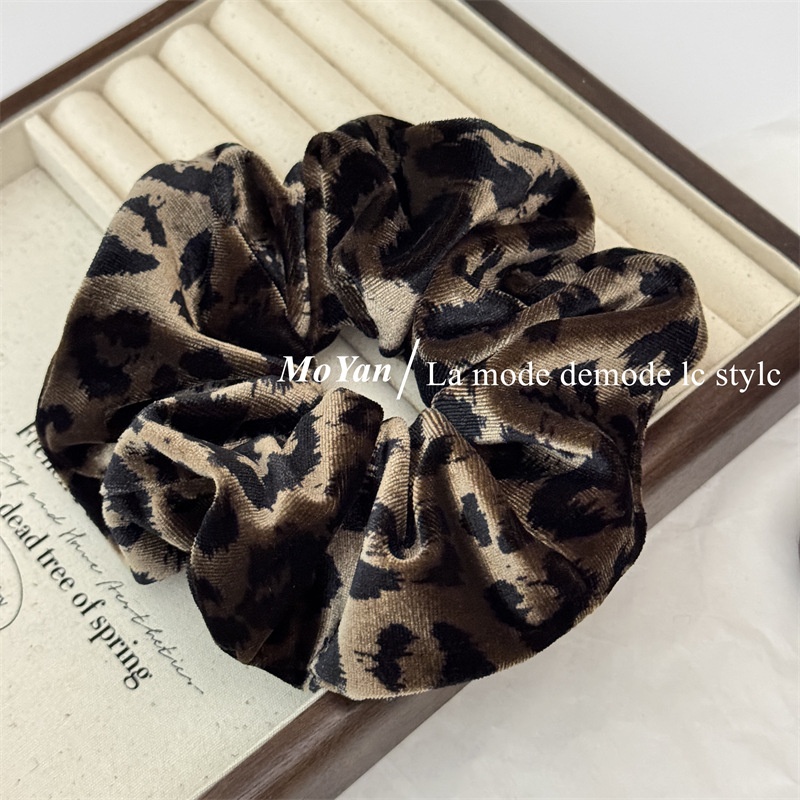 Women's Elegant Satin Low Ponytail Hair Ties Retro Leopard Print