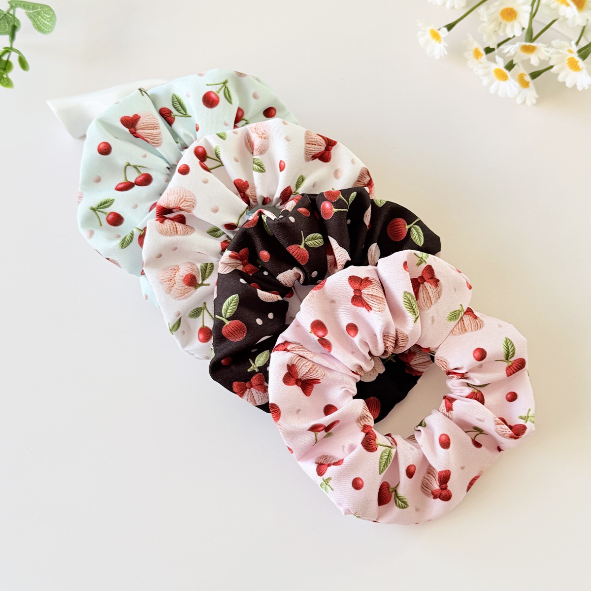 Women's Everyday Cloth Hair Tie Scrunchie Sweet Cherry Pattern
