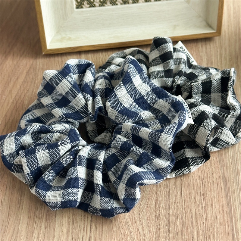 Women's Preppy Polyester Spring Hair Tie in Navy Blue Lattice