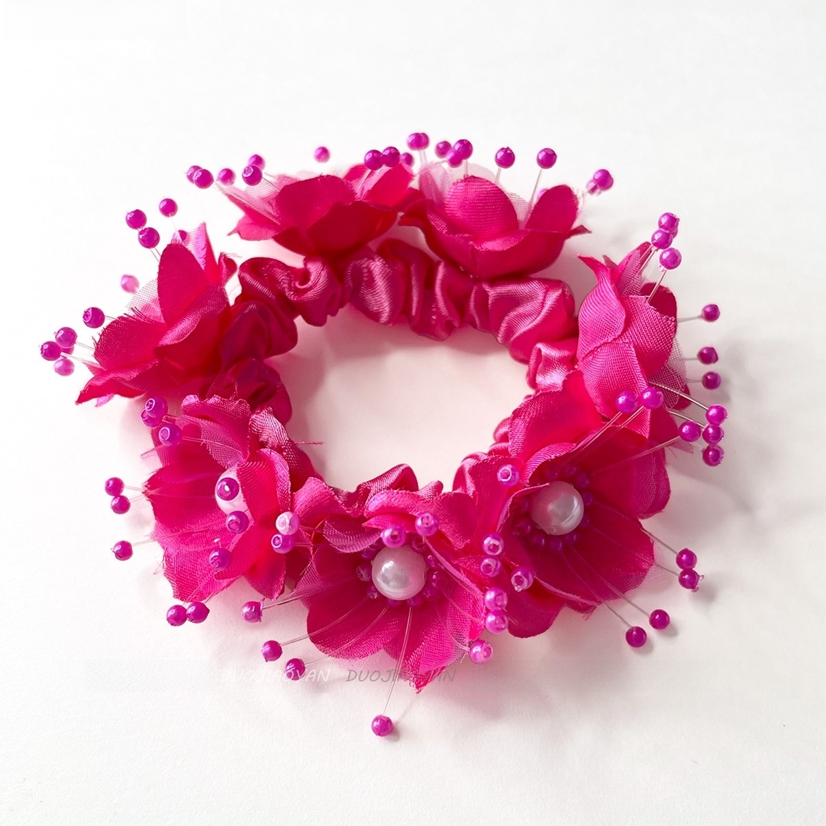 Women's Pearl Organza Vacation Bridal Hair Tie Colorful Floral