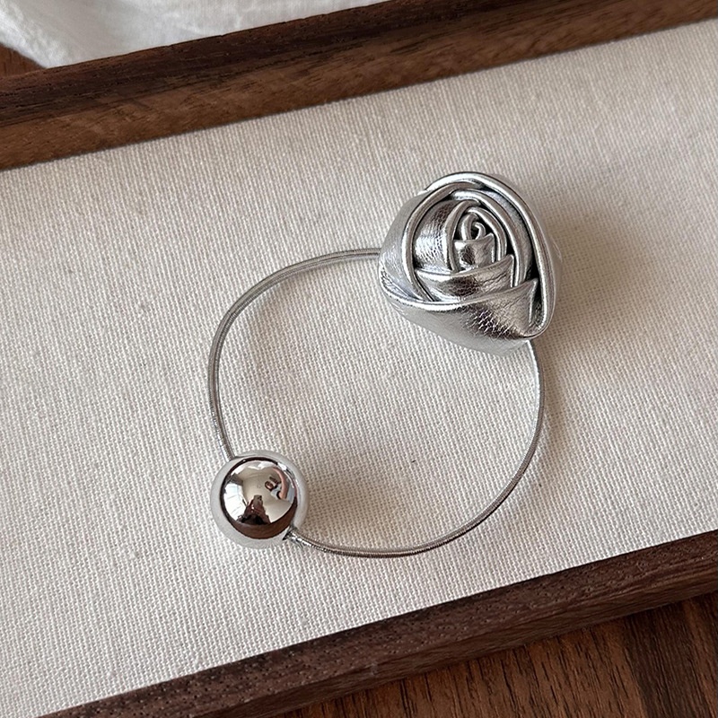 Women Durable Cloth Hair Bun Tie All Seasons Rose Flower Black Silver