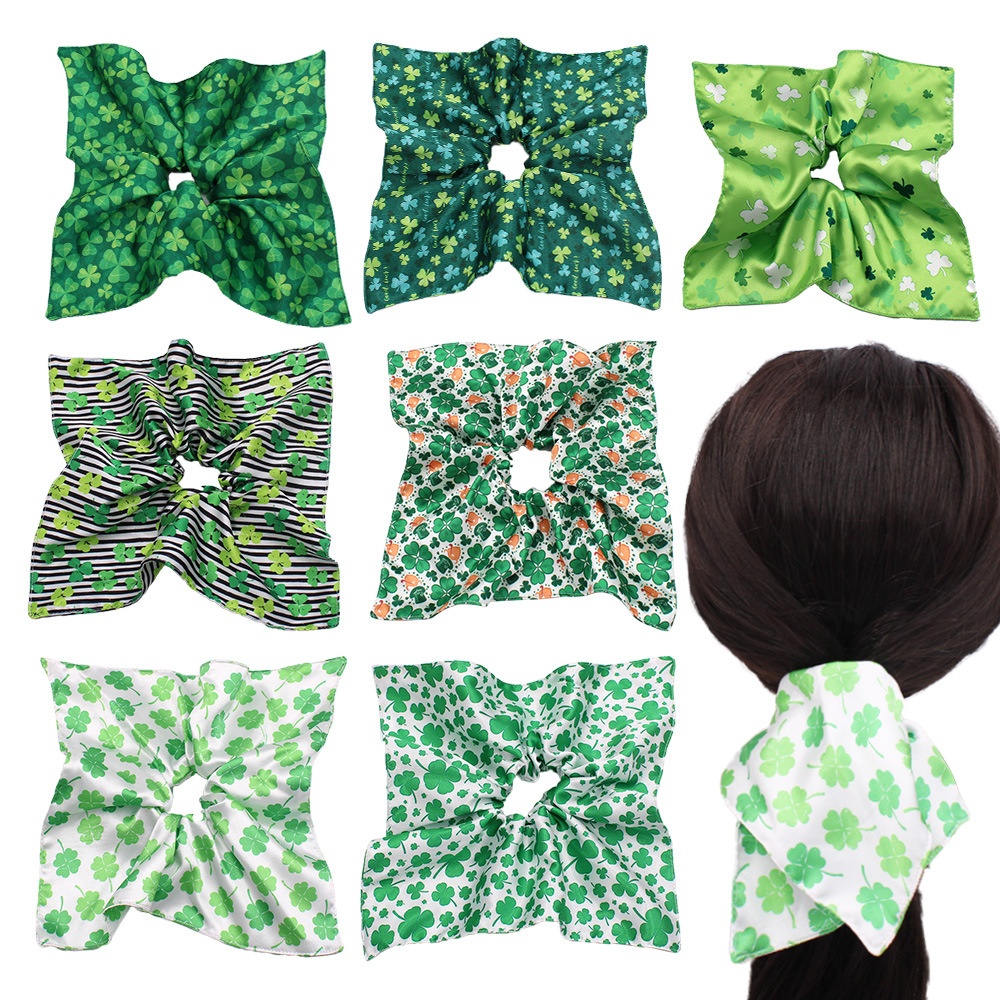 Women's St. Patrick's Cloth Hair Ties Green Shamrock Four-Leaf Clover
