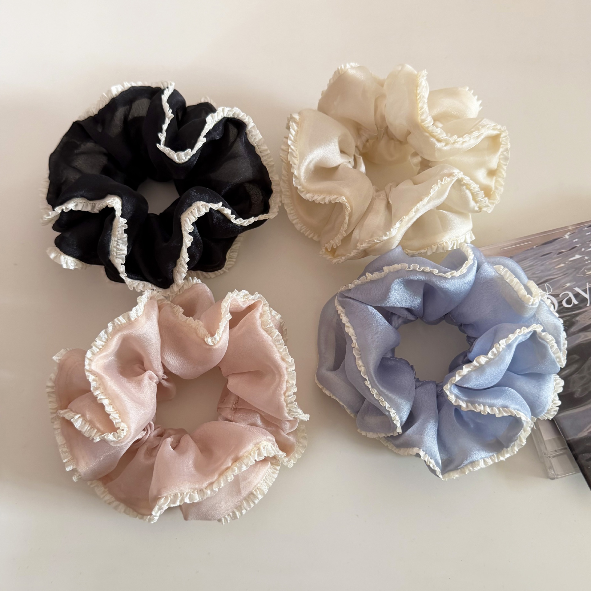 Women's Elegant Gauze Hair Tie Solid Color Spring Fashion Accessory Blue