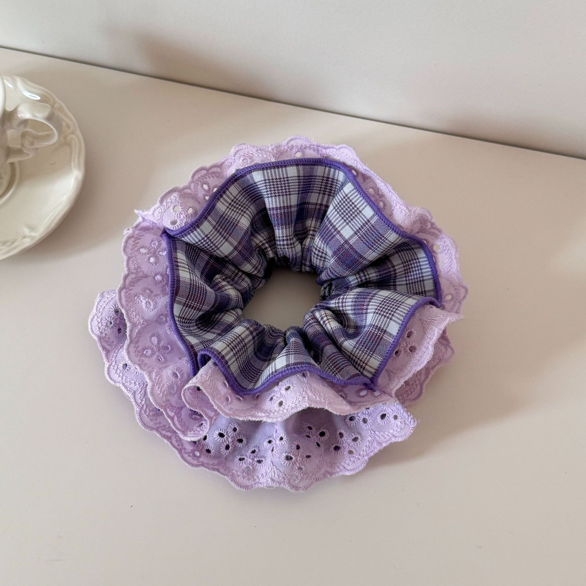 Women's Fall Winter Polyester Hairband Purple Plaid Polka Dot Stripe