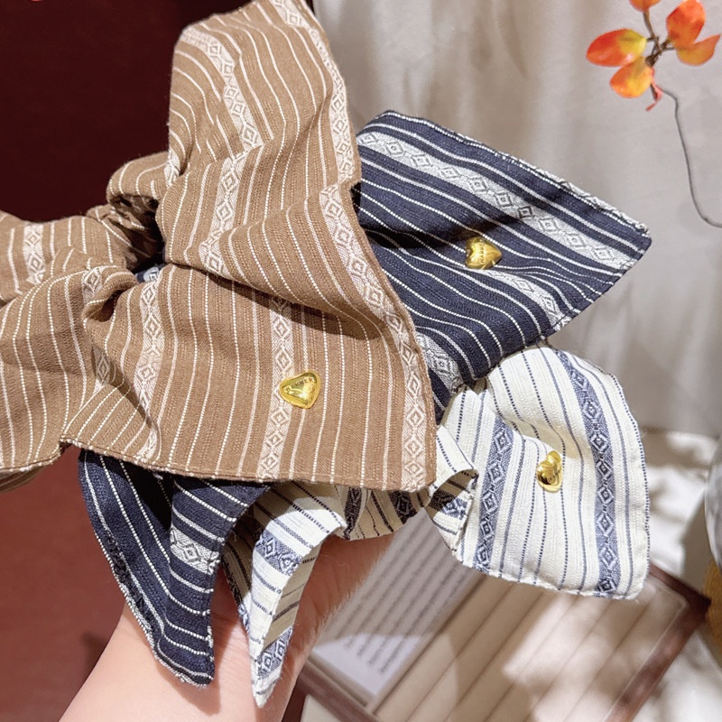 Women's Elegant Retro Striped Scarf Hair Tie Cloth Ponytail Holder