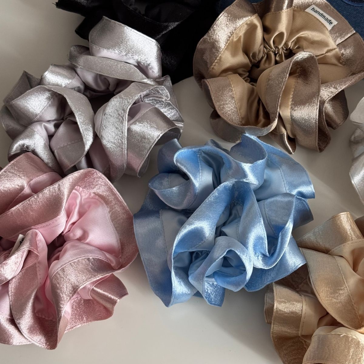 Women Soft Satin Hair Tie Elastic Cloth Spring Style Solid White