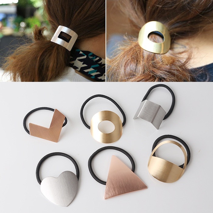 Women's Minimalist Metal Hair Ties Geometric Hollow Alloy Ponytail Holder