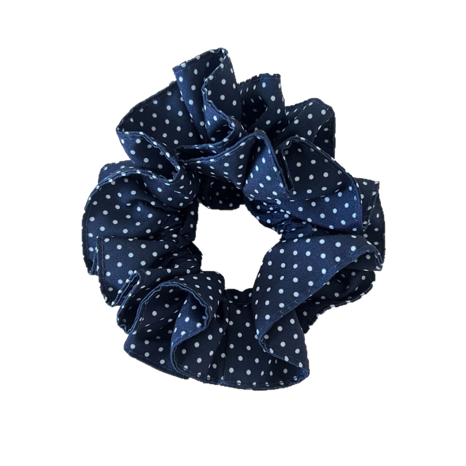Women's Vintage Fabric Scrunchie Hair Tie for Daily Wear Navy Blue Polka Dot