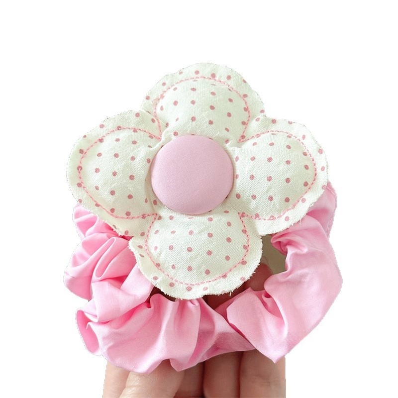 Women's Sweet Spring Fabric Hair Scrunchie Pink Ditsy Floral Polka Dots