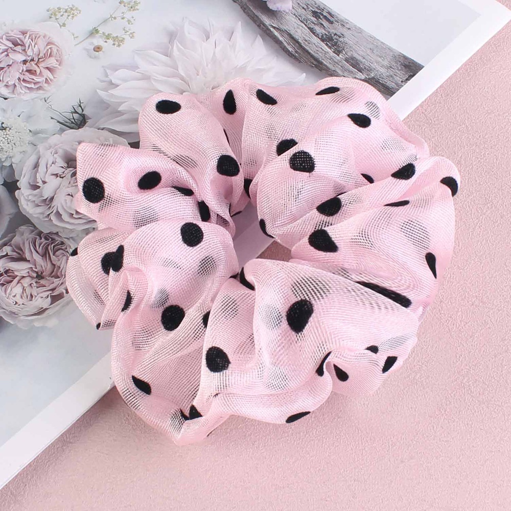 Women's Sweet Chiffon Donut Hair Tie For Summer Styling Pink Polka Dots