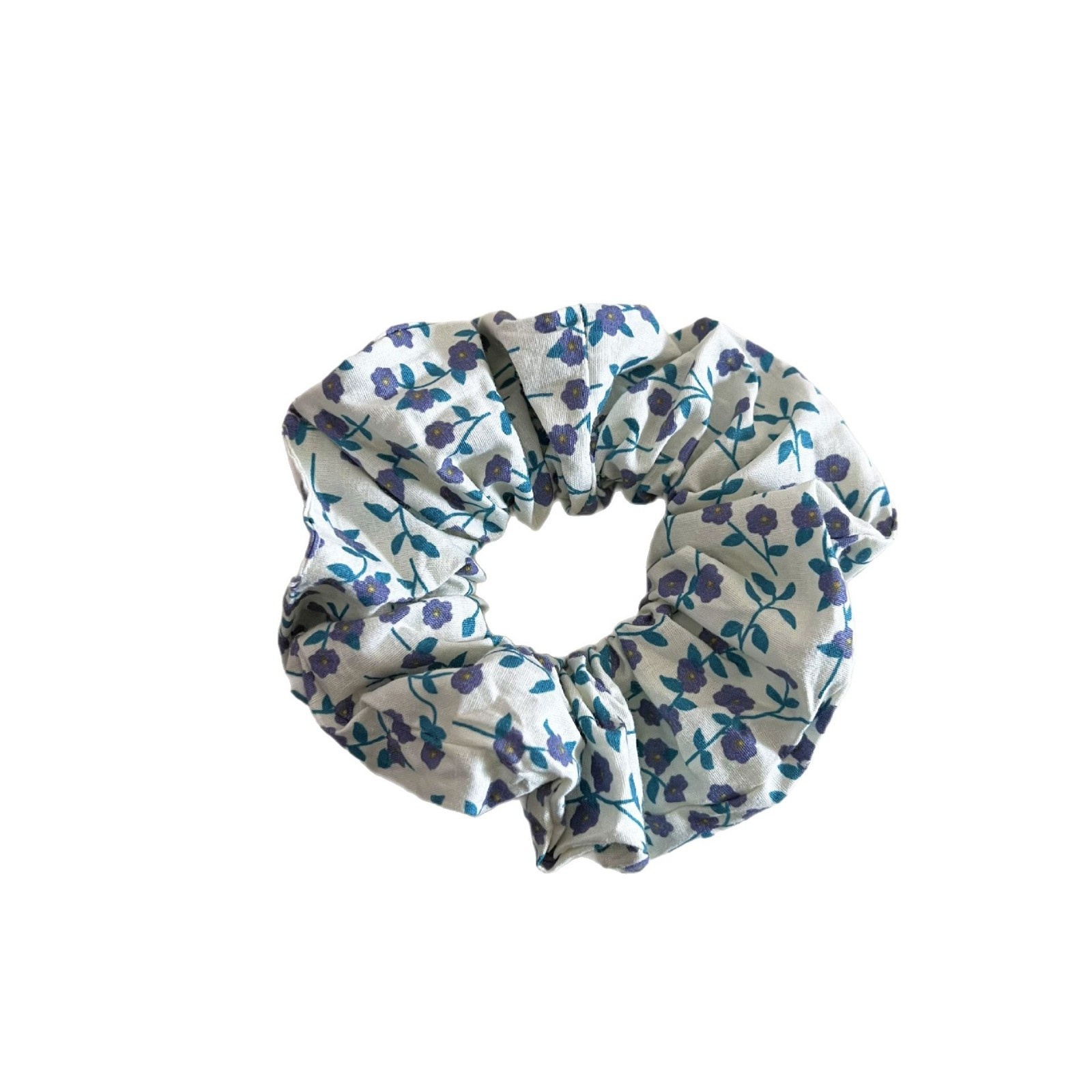 Women's Soft Cloth Elastic Scrunchie for Low Bun Blue Pink Ditsy Floral