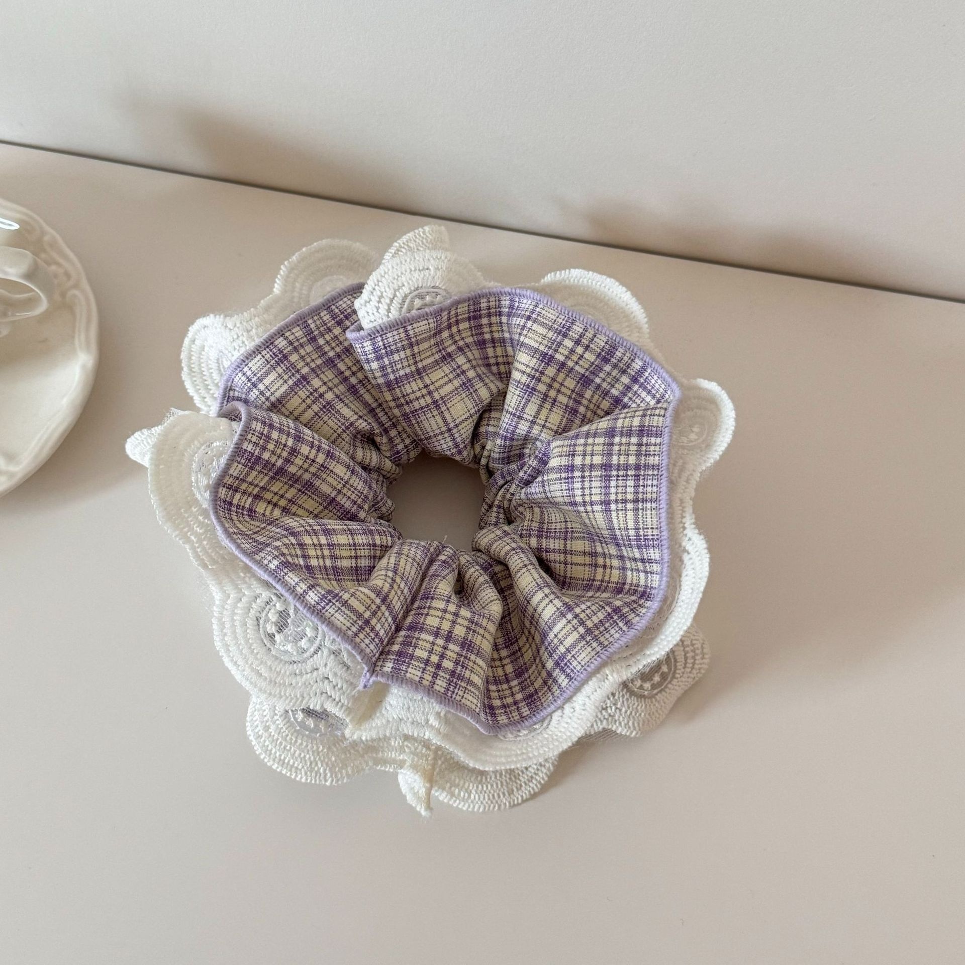 Women's Fall Winter Polyester Hairband Purple Plaid Polka Dot Stripe