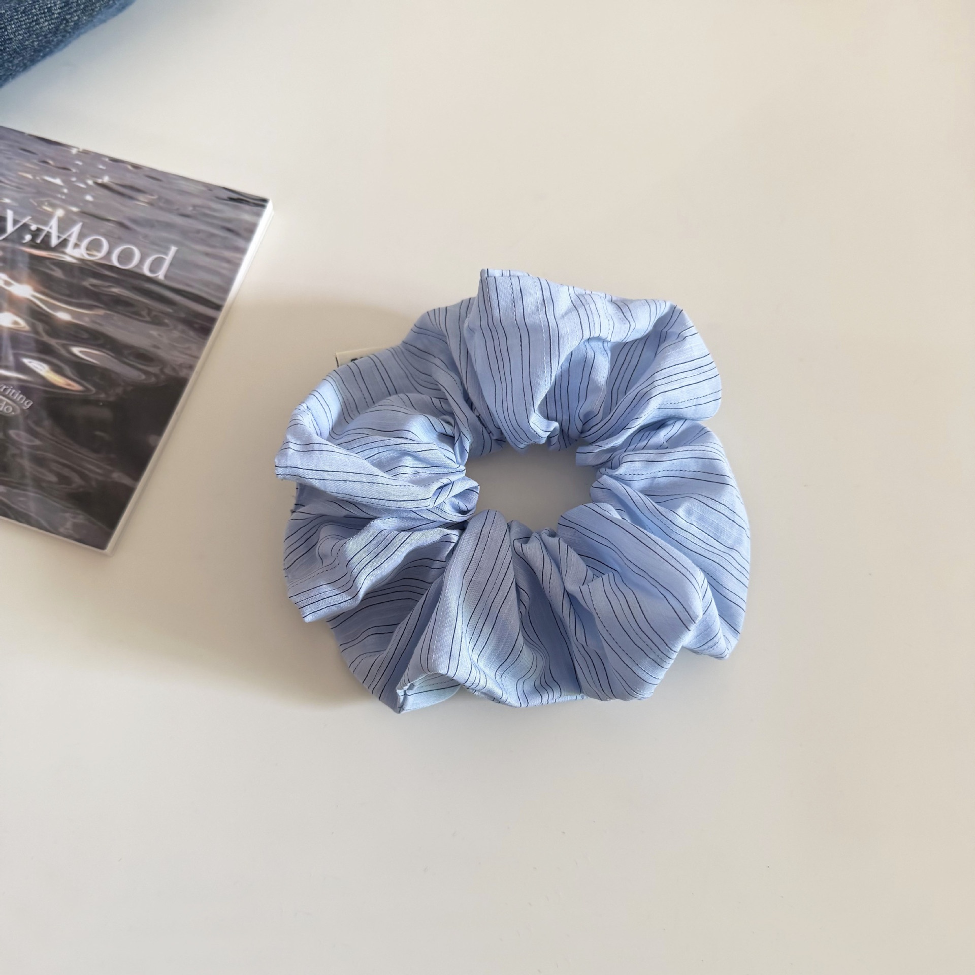 Women's Korean Style Cloth Hair Tie Spring Accessory Blue Striped