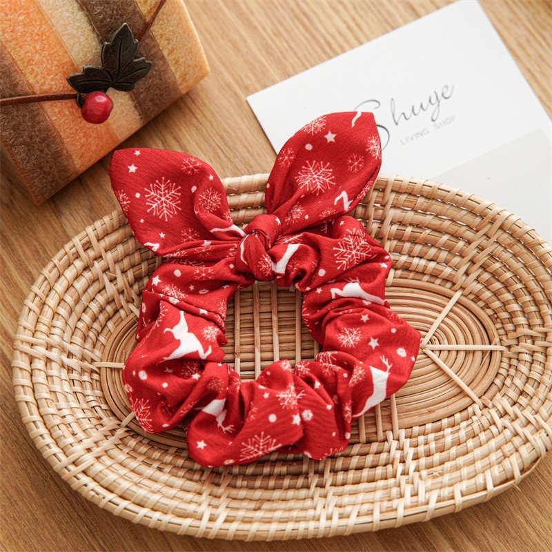 Women's Retro Handmade Christmas Hair Tie Festive Polka Dot Scrunchie