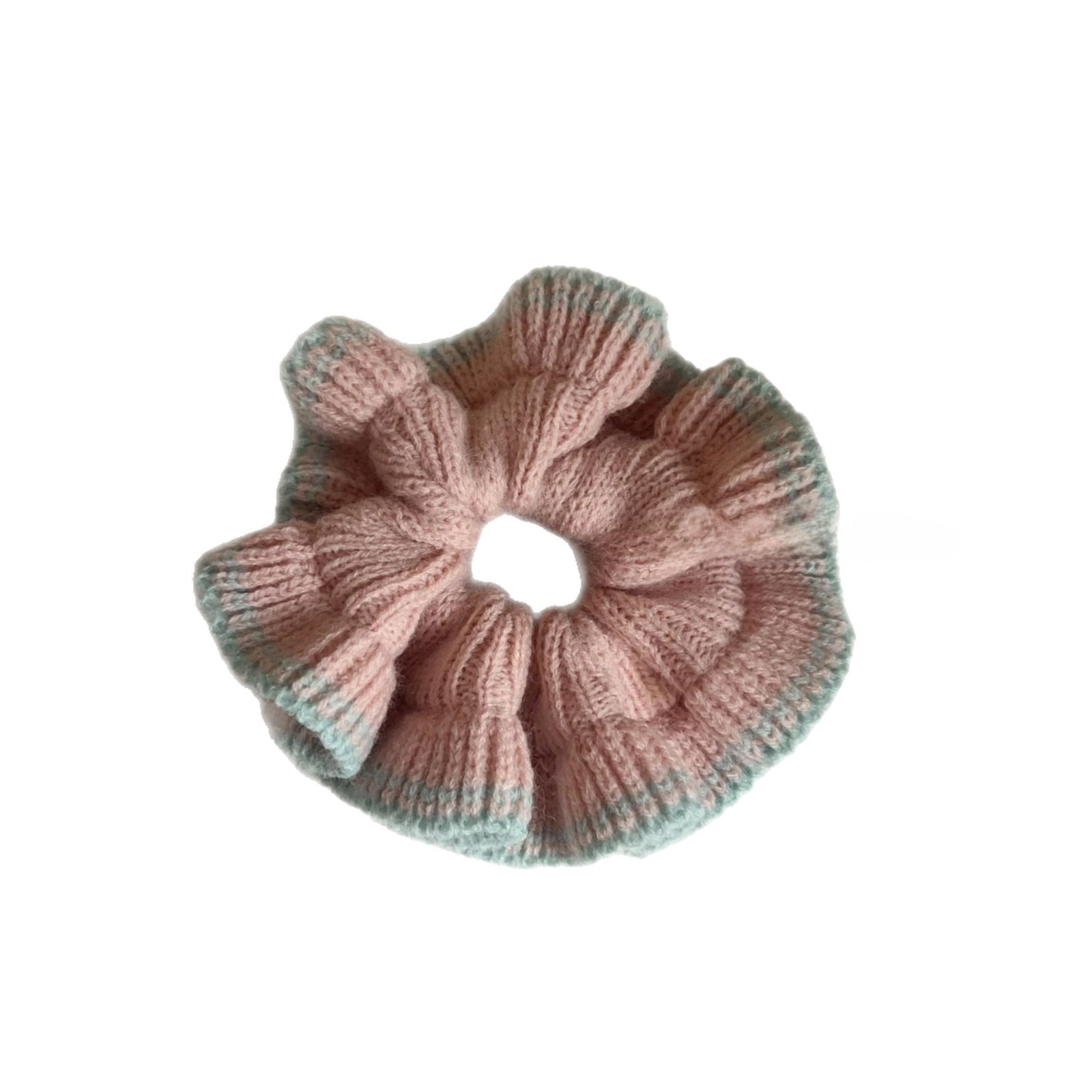 Women's Autumn Winter Warm Yarn Hair Tie Pink Plaid Color Block