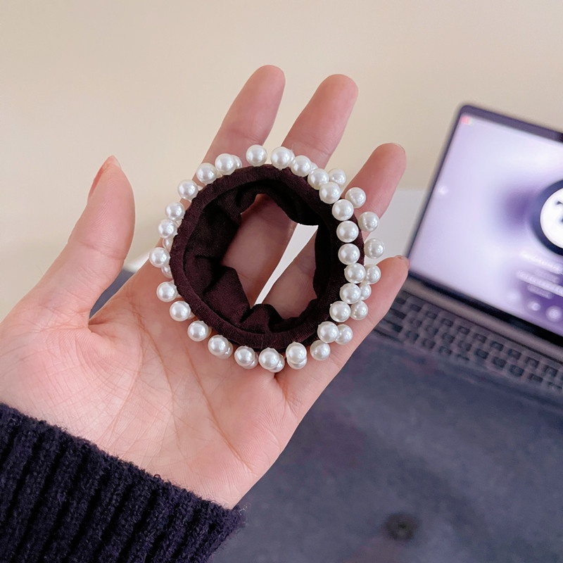 Women's Stylish Pearl Cloth Hair Tie Commute Scrunchie Solid Colors