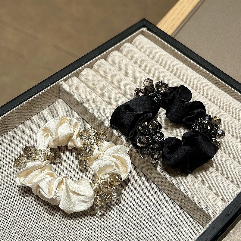 Women's Crystal Satin Party Elastic Headband Sparkly Black Beige