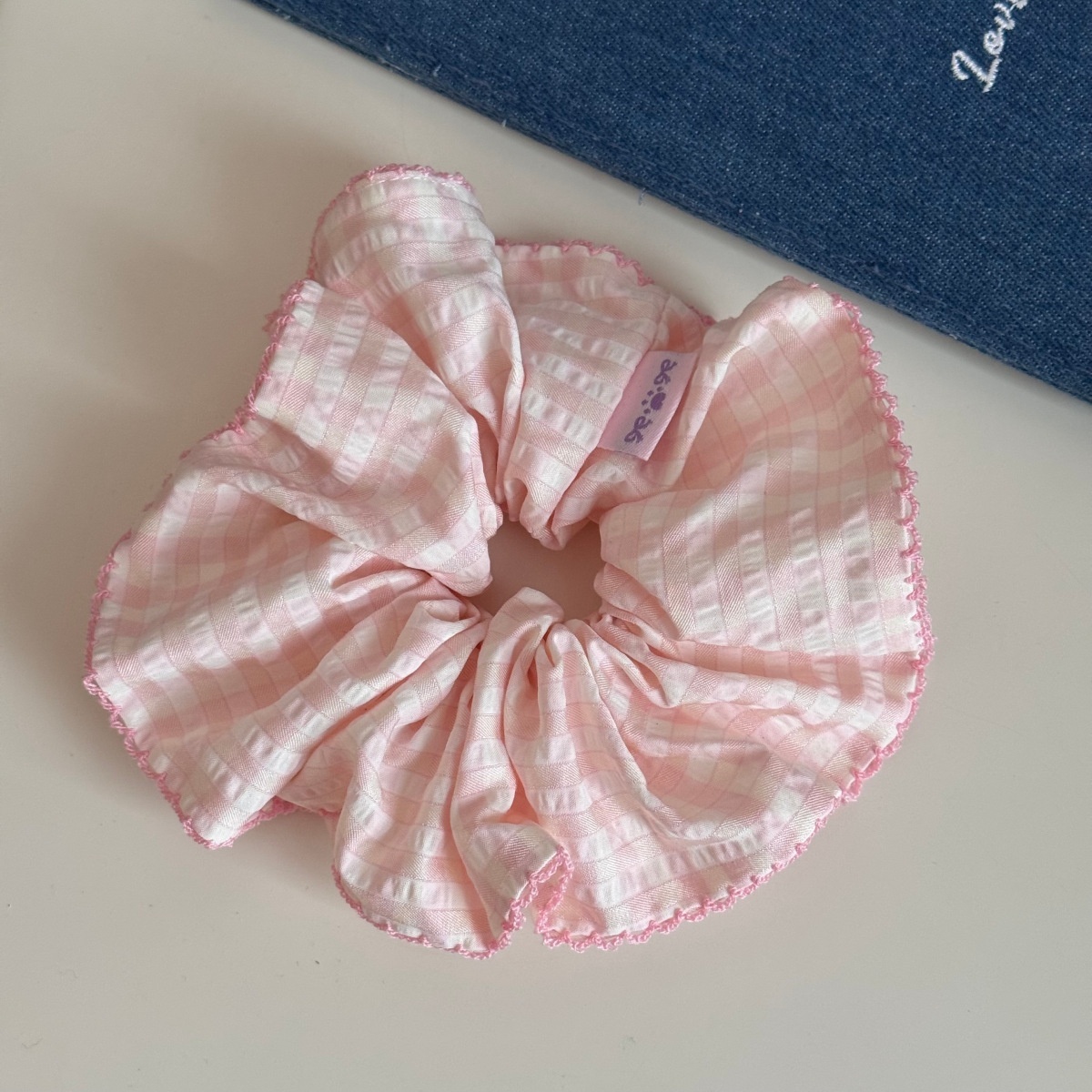 Women's Spring Cloth Bubble Braid Hair Rope Accessory Yellow Plaid