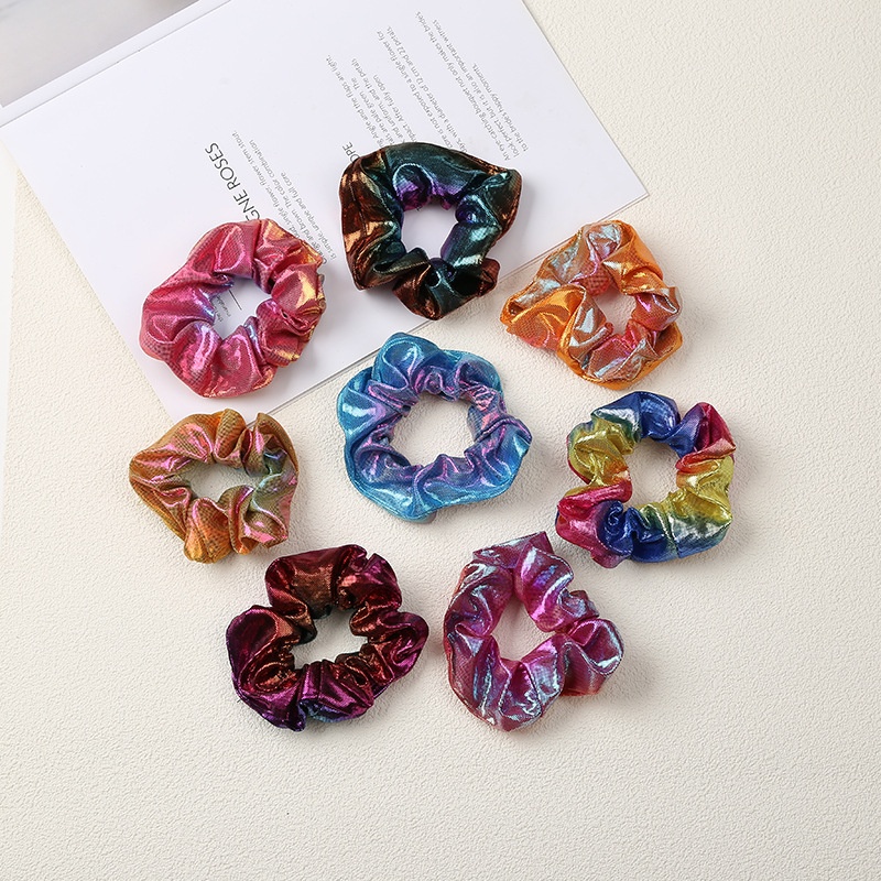 Women's Sparkly Large Bowknot Cloth Hair Tie Laser AB Rainbow