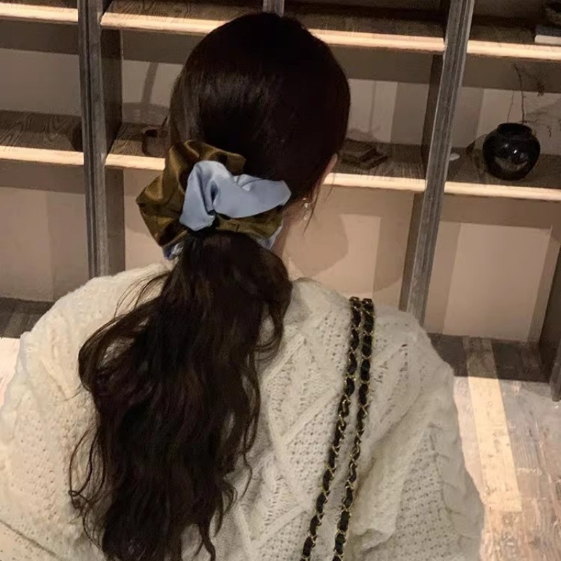 Women's Winter Satin Hair Tie Accessory Black Color Block