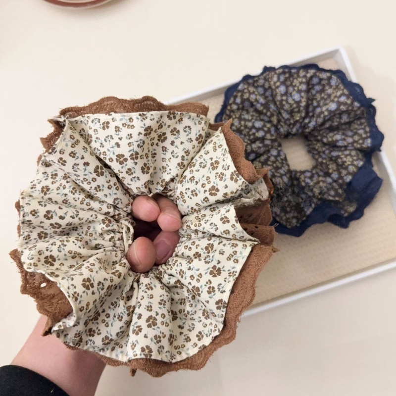 Women's Autumn Cloth Hair Tie Scrunchies Coffee Navy Ditsy Floral