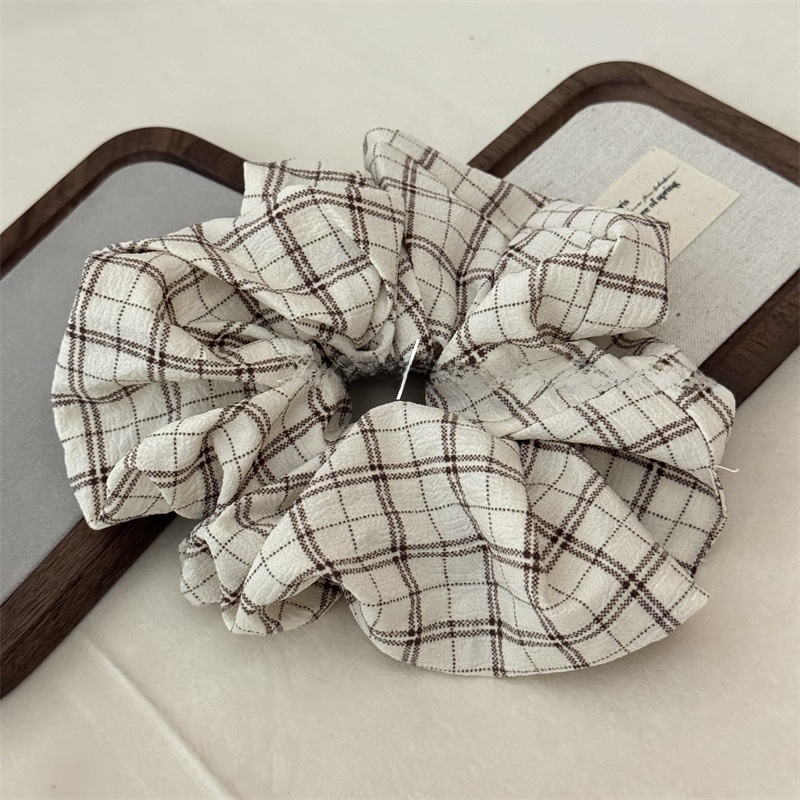 Women's Everyday Cloth Scrunchie Hair Tie Navy Blue Checkered Plaid