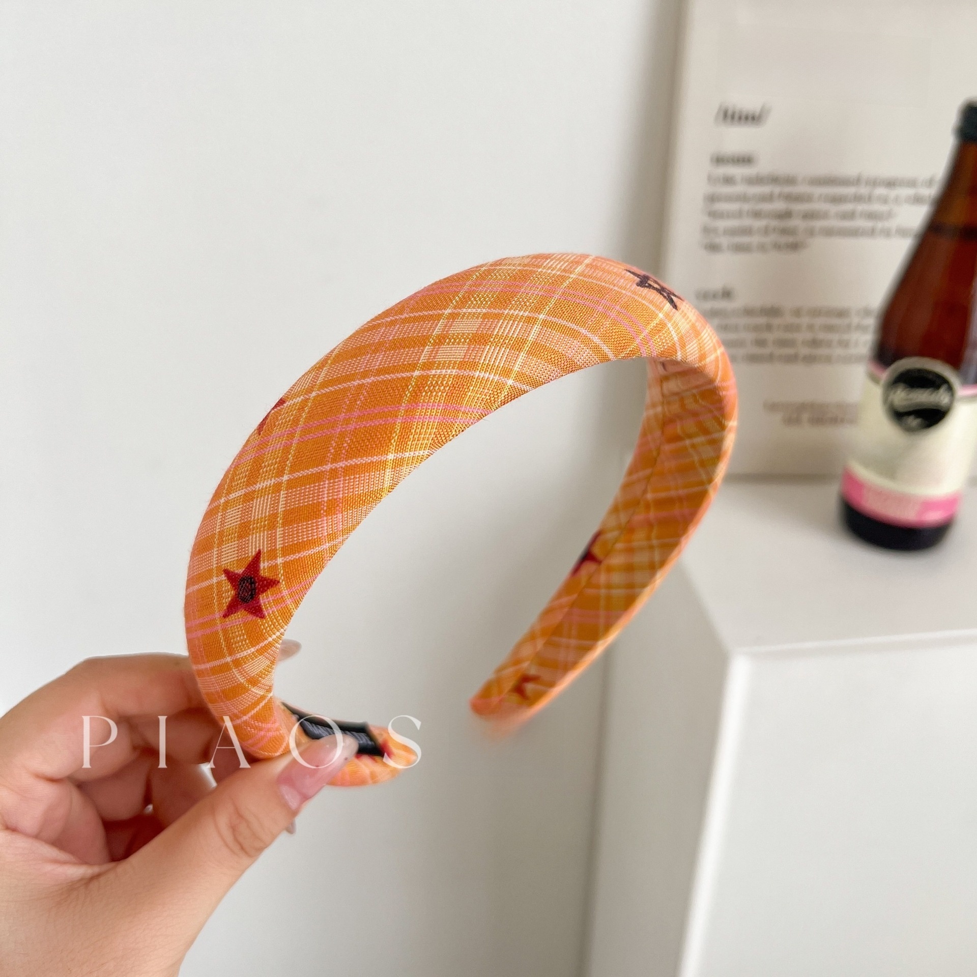 Women's Spring Cloth Hair Band Accessory Orange Plaid Bow Knot