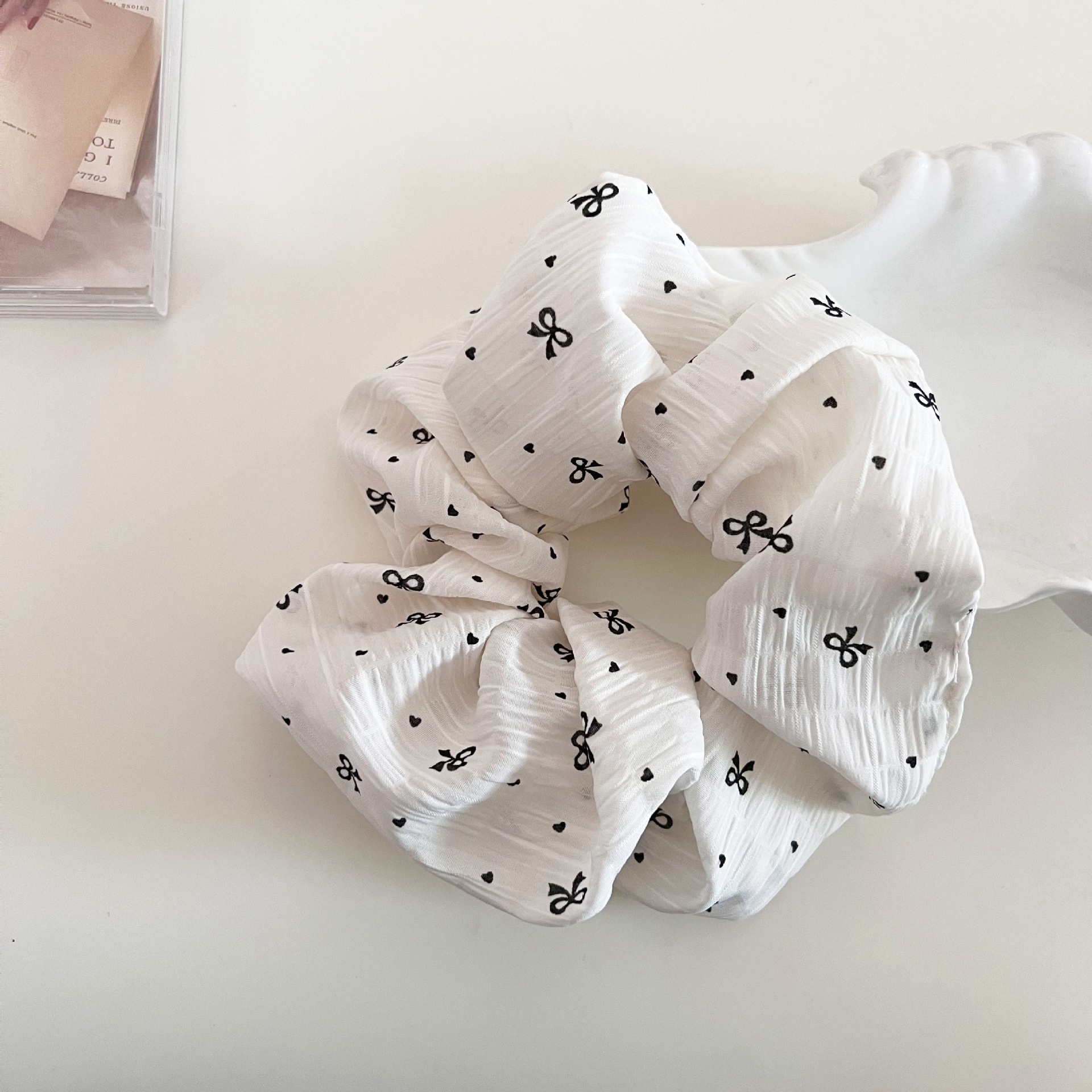 Women's Casual Cloth Elastic Bowknot Hairband Black White Polka Dot