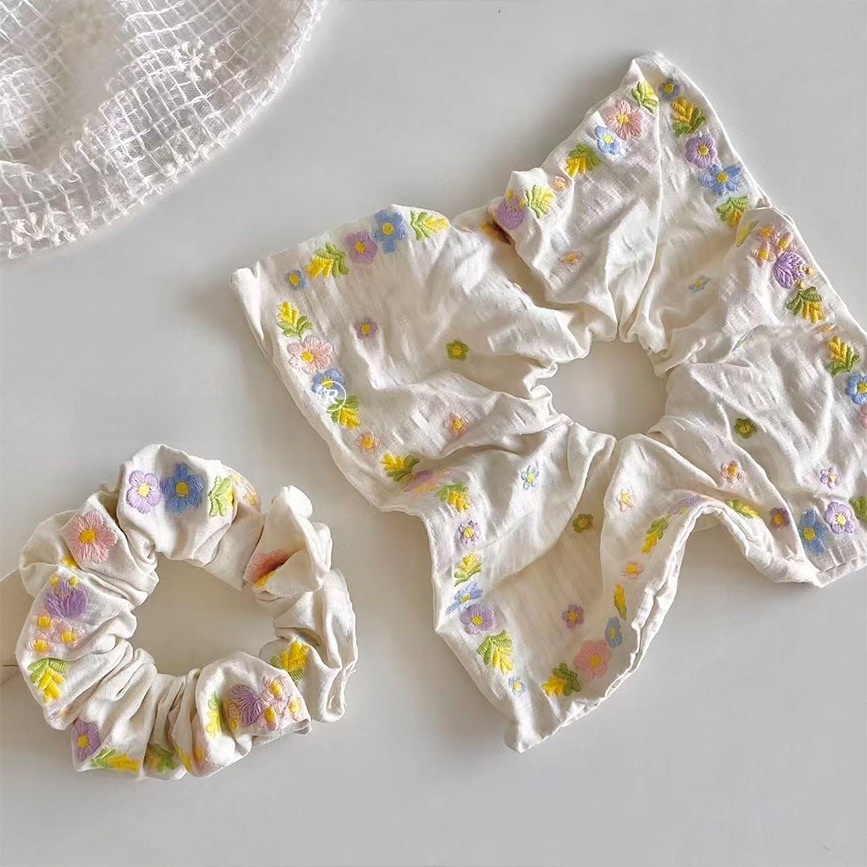 Women's Spring Cloth Hair Tie Sweet Colorful Floral Embroidery