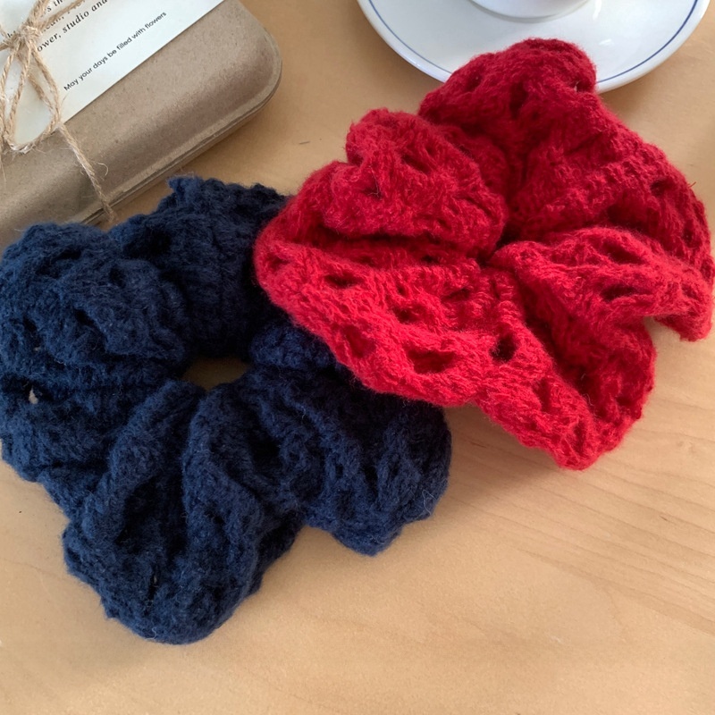 Women's Warm Knitted Wool Hair Scrunchies Autumn Winter Solid Color