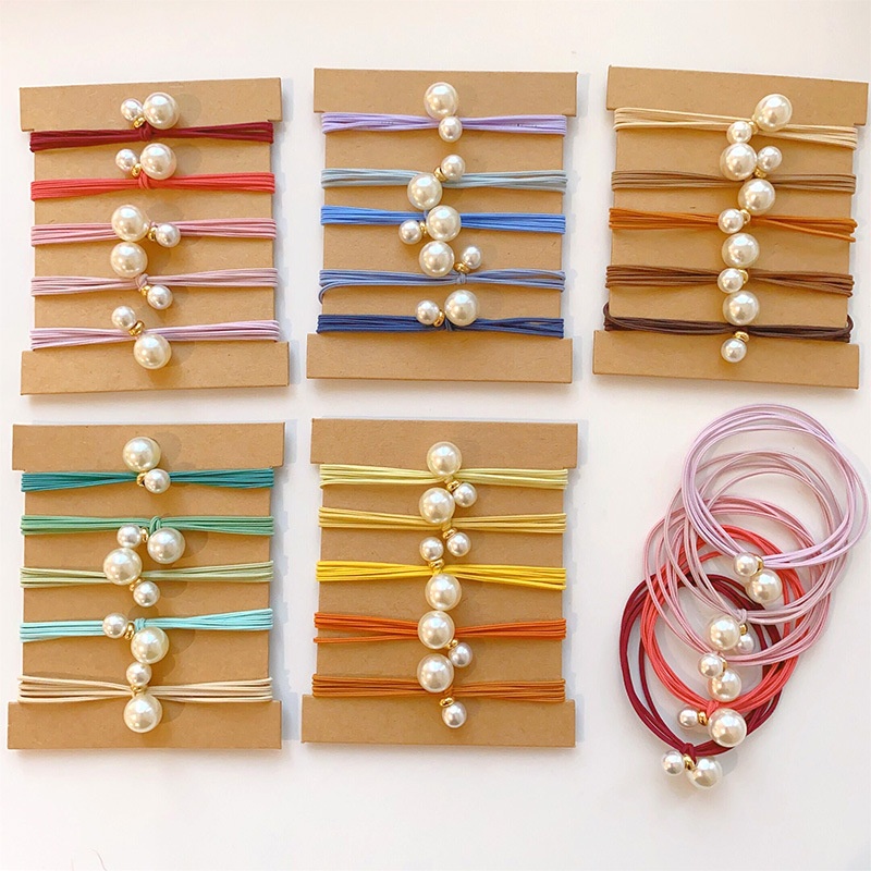 Women's Handmade Pearl Hair Ties Elastic Polyester Daily Bands Graduated Color