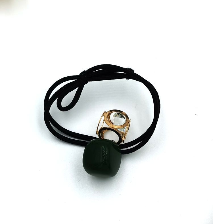 Girls Vintage Metal Zircon Ponytail Holder Geometric Square Beads