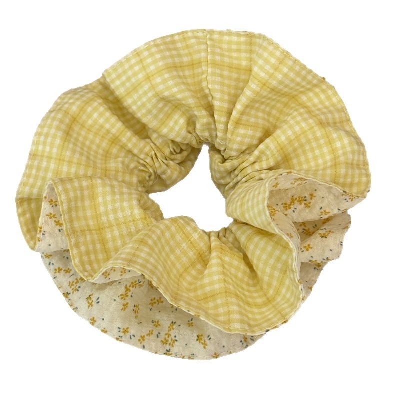 Women's Everyday Cloth Hair Scrunchie Blue Yellow Ditsy Floral Plaid