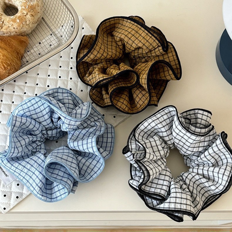 Women's Spring Cloth Hair Tie Daily Accessories Black Plaid Stripe