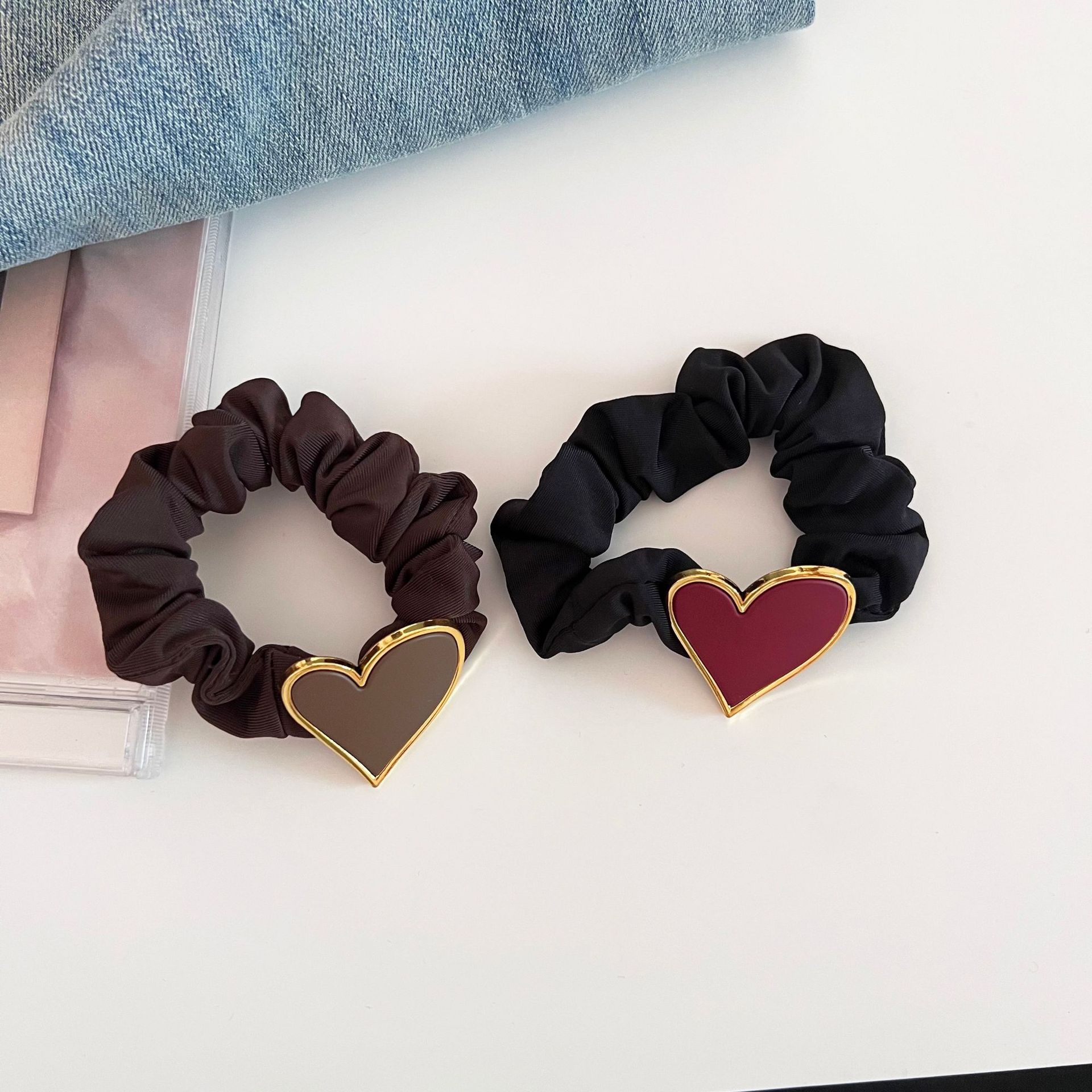 Women's Vintage Matte Cloth Hair Tie Casual Business Heart Shape