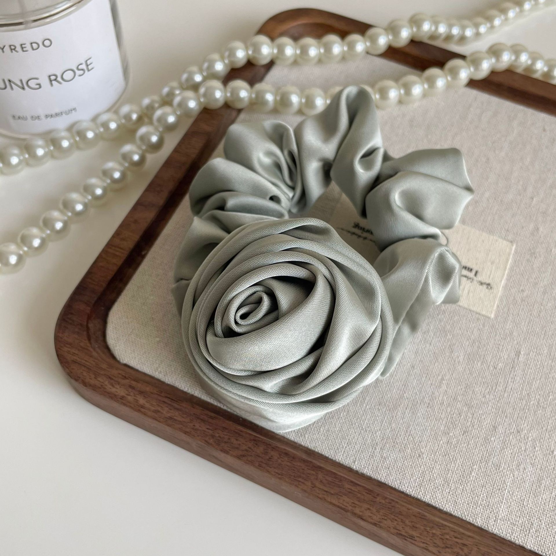 Women's Mint Series 3D Rose Satin Hair Ties High Elasticity Bun Accessories