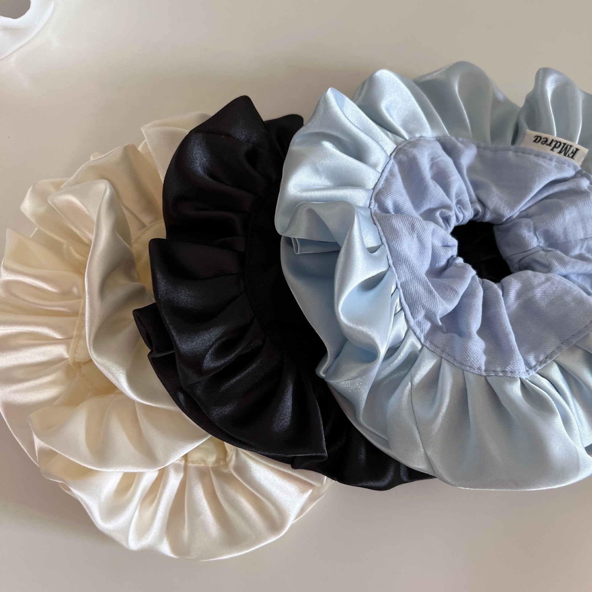 Women's Daily French Ruffle Cloth Scrunchie Hair Tie Light Blue Solid