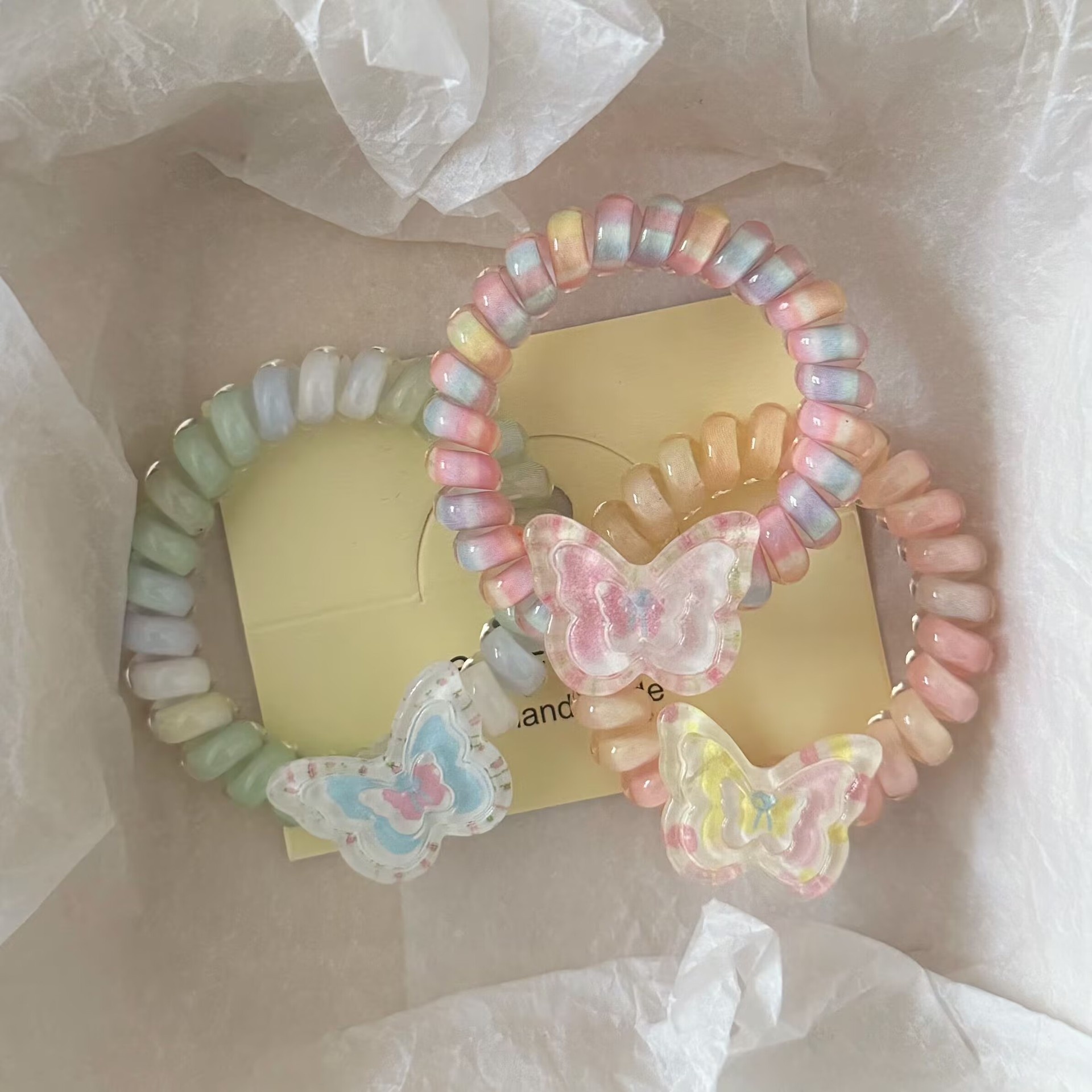 Girls Summer Phone Line Ponytail Hair Bands Ice Transparent Butterfly