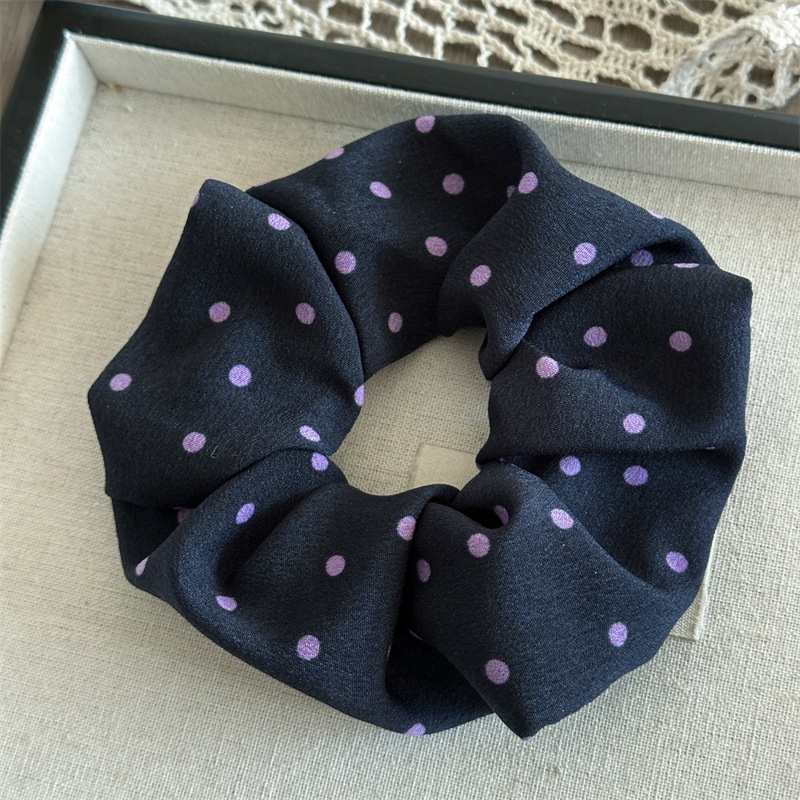 Women's Large Polka Dot Satin Headband French Coffee Black Ethnic Hair Tie