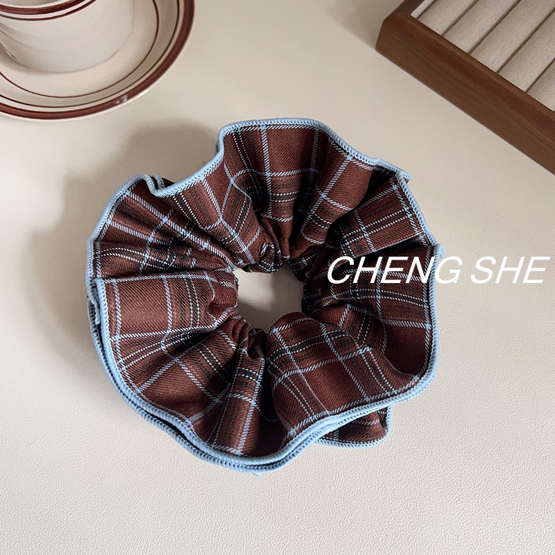 Women's Preppy Hair Ties British Plaid Brown Coffee Cloth Hair Accessories