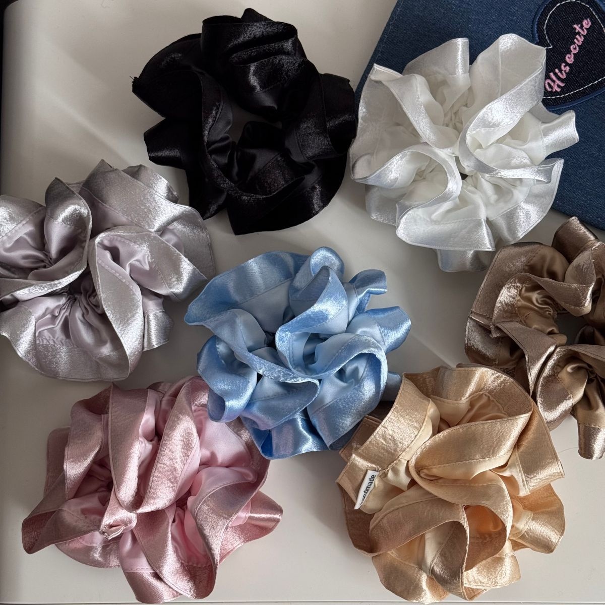 Women Soft Satin Hair Tie Elastic Cloth Spring Style Solid White