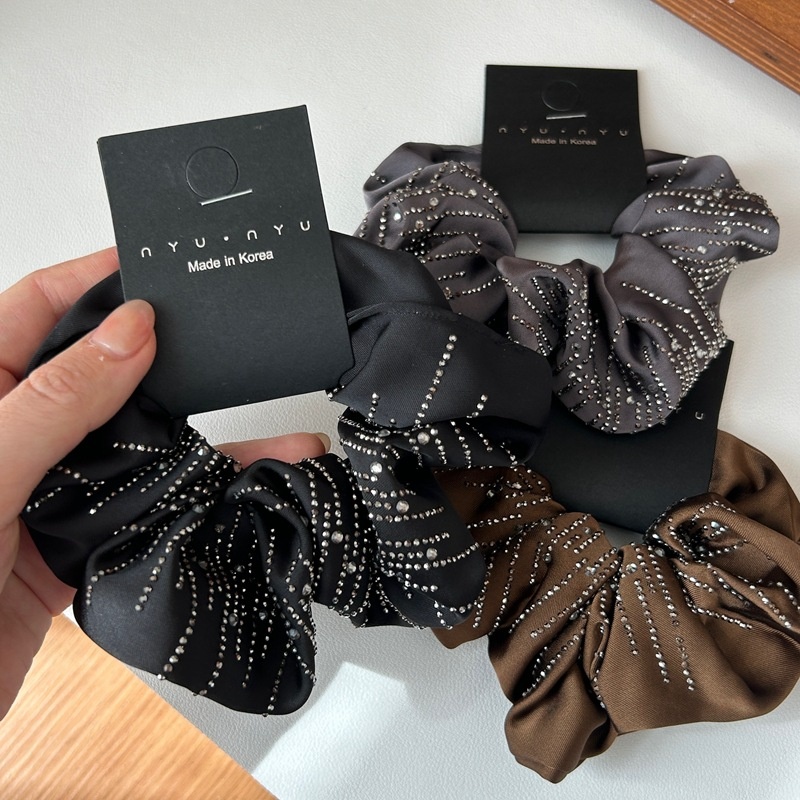 Women's Sparkly Rhinestone French Style Autumn Cloth Hair Tie Black