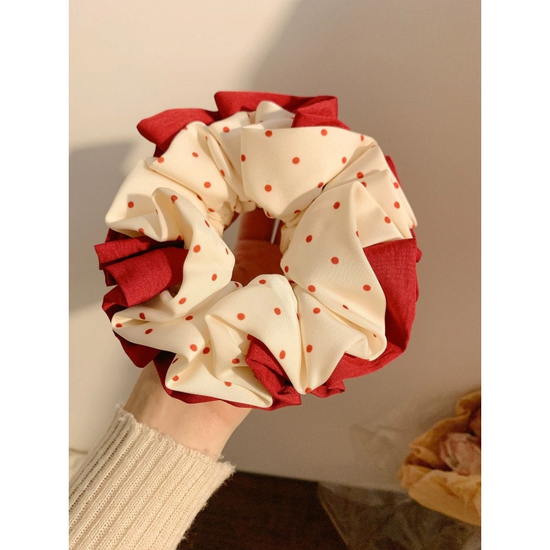 Women's New Year Cloth Hair Tie Scrunchie Red And White Polka Dots