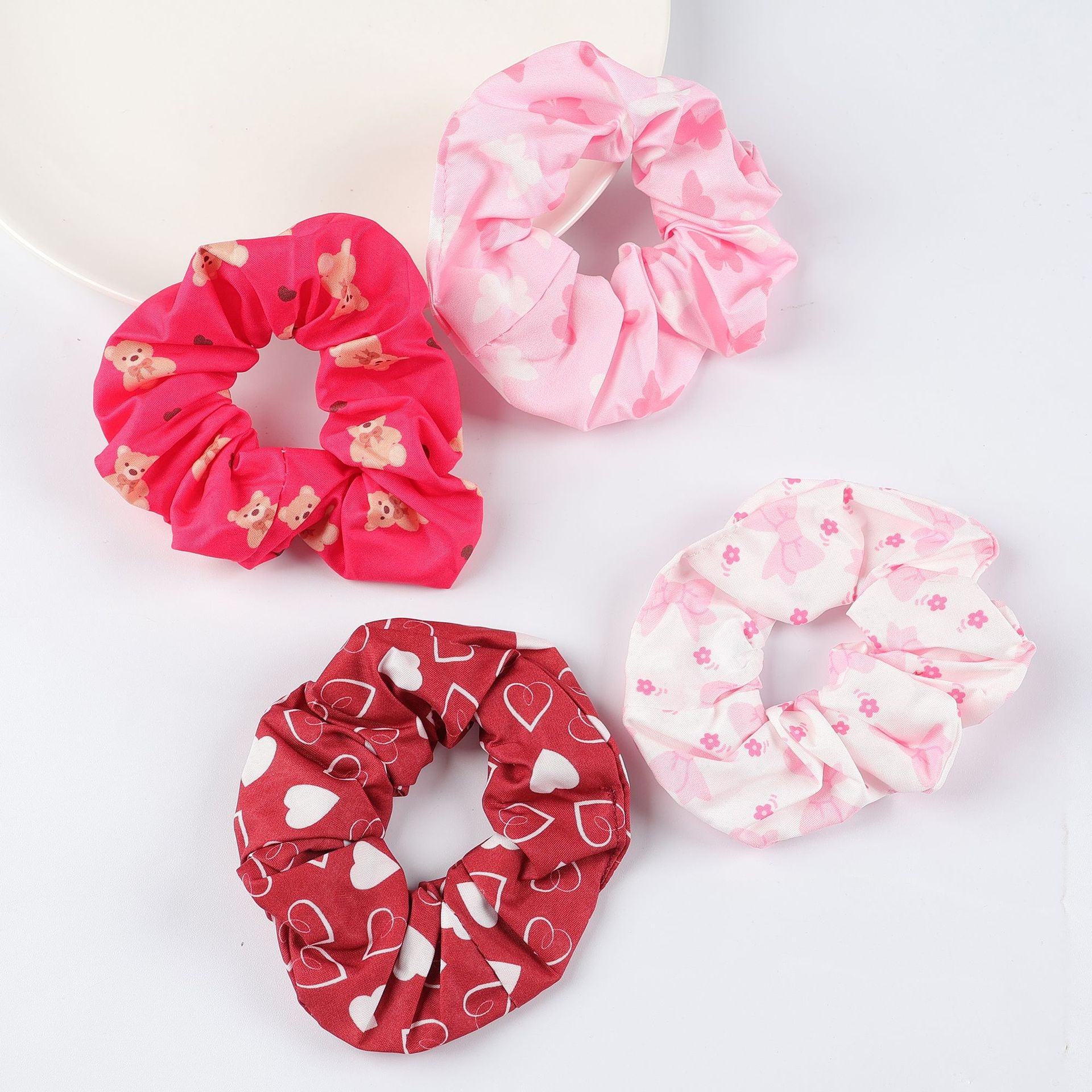 Women's Valentine's Day Heart Printed Satin Hair Scrunchie Hairband