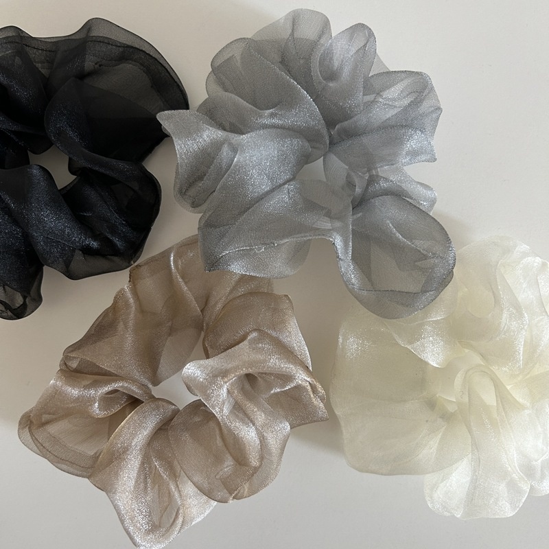 Women's Spring Pearl Shiny Organza Mesh Hair Tie For Bun Solid Color