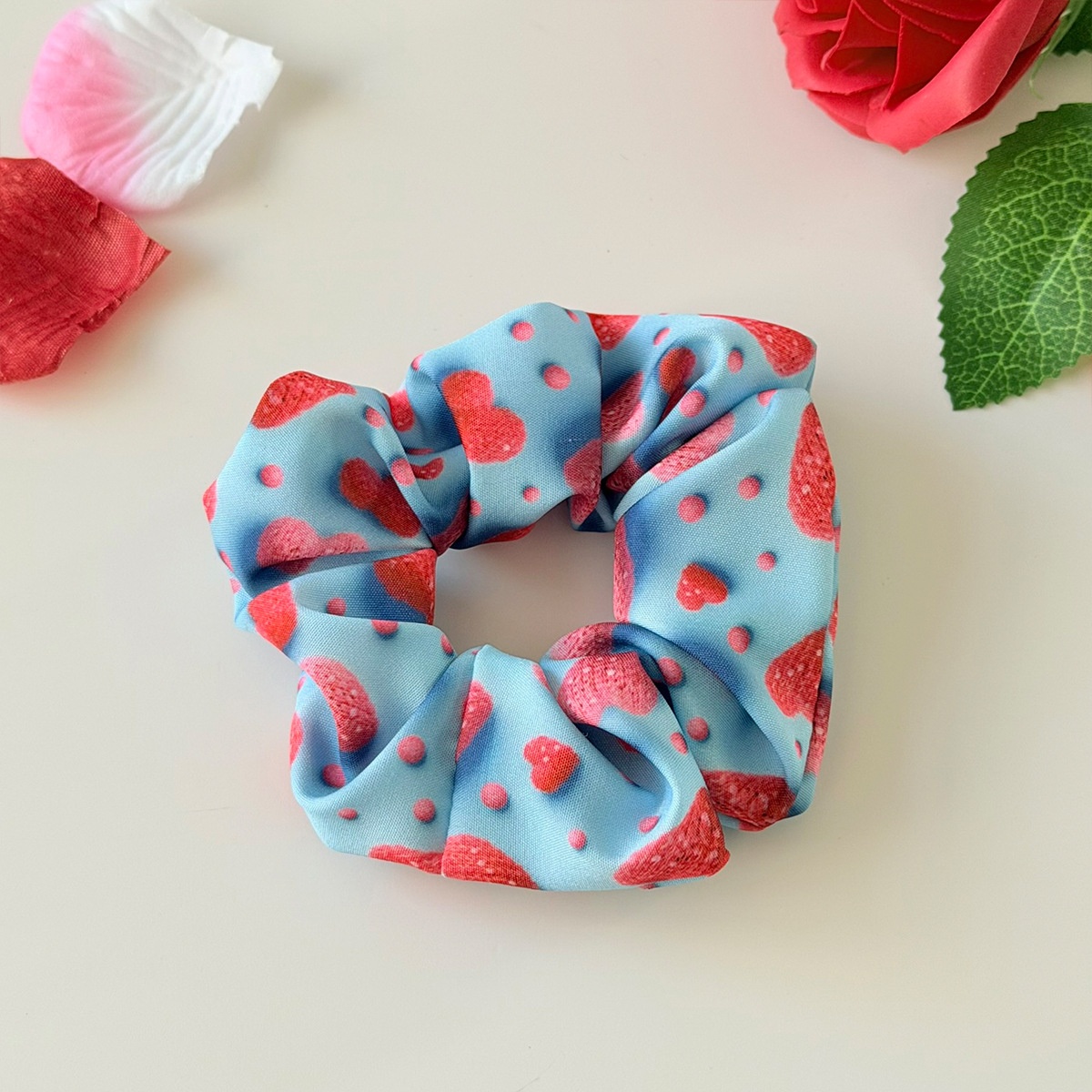 Women's Elastic Fabric Large Bow Hair Tie Valentine Candy Heart Print