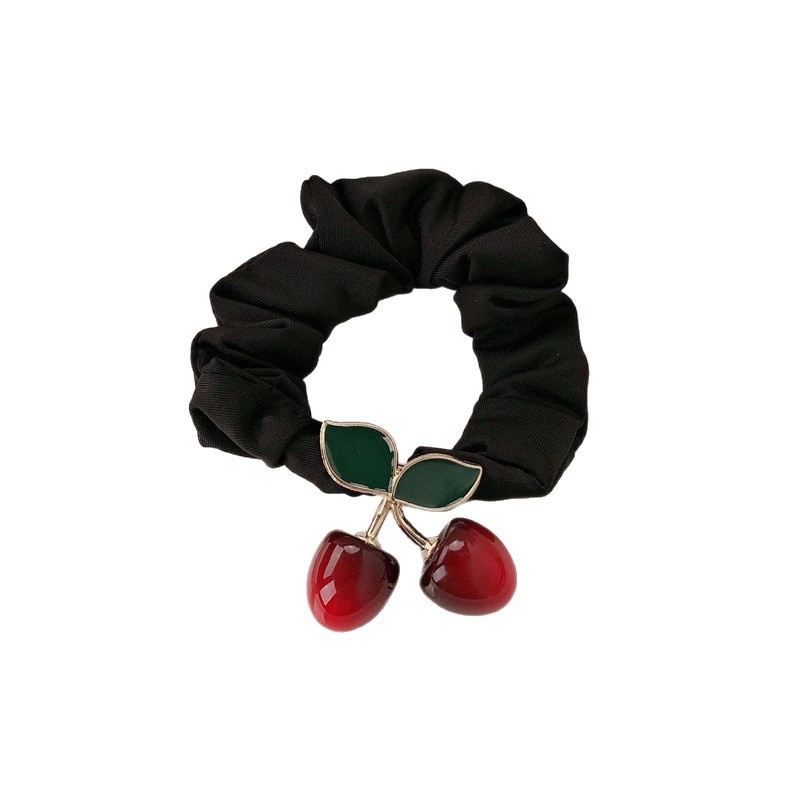 Women's Handmade Retro Cherry Alloy Elastic Ponytail Hair Band Maroon