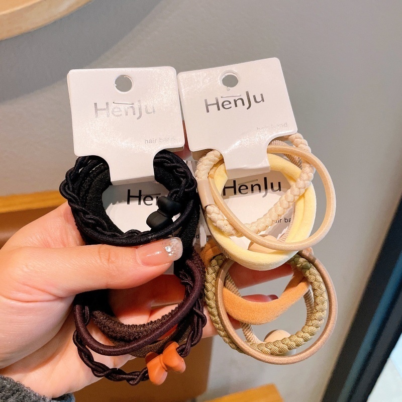 Women High Elastic Cloth Hair Ties 4pcs No Pull Casual Solid Floral