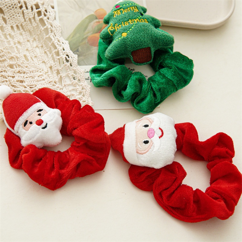 Women Girls Handmade Cloth Hair Tie Cute Cartoon Christmas Holiday Style